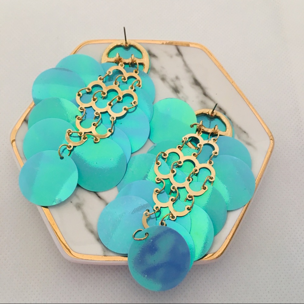 Large Paillette Mermaid Fish Scale Earrings - Picture 5 of 7
